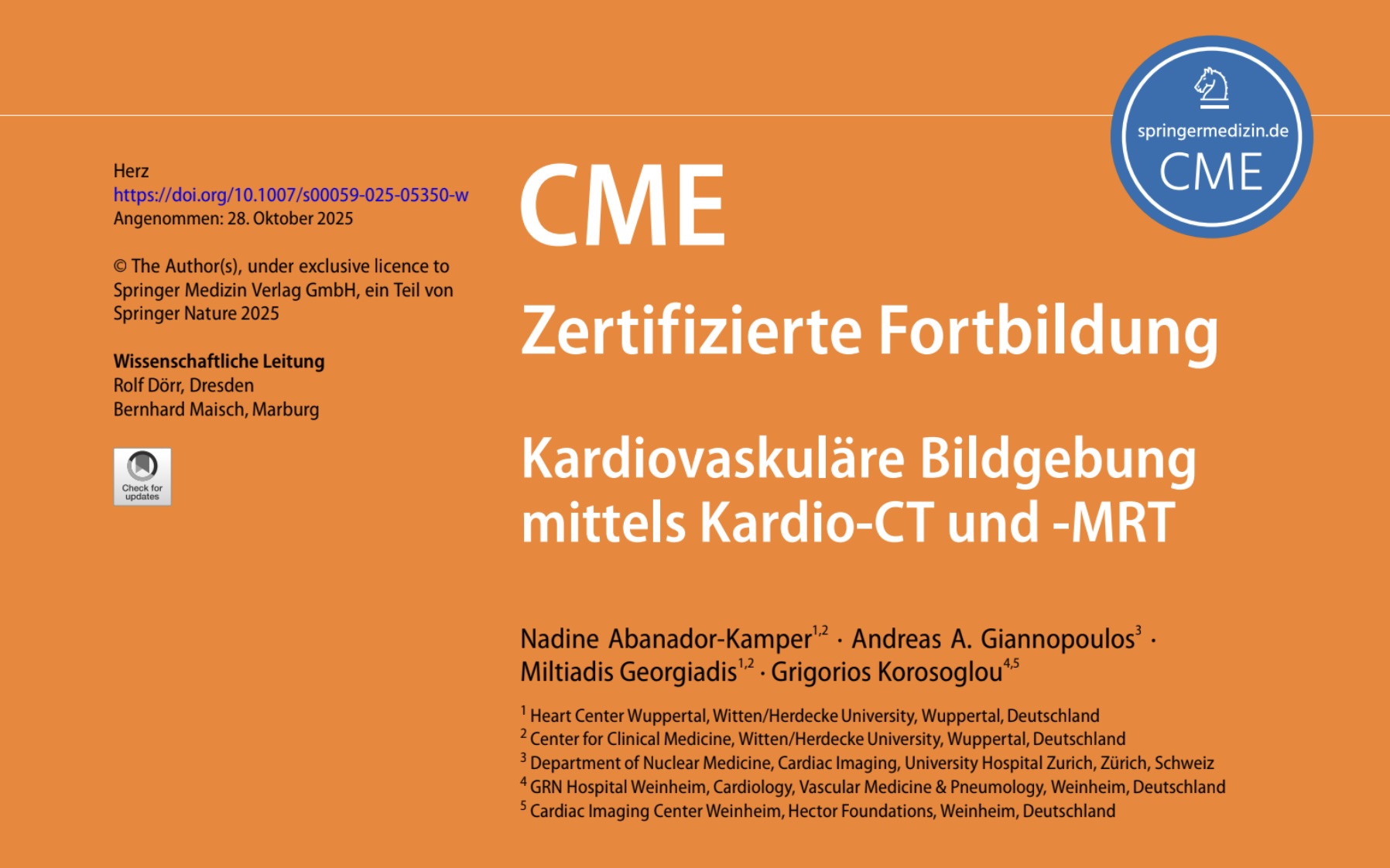 Mehr über den Artikel erfahren Neuer Artikel zur Herzbildgebung mittels Kardio-CT und -MRT